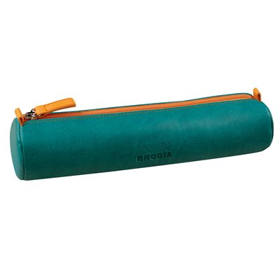 Rhodiarama round pencil case PEACOCK italian leatherette 5x2