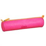 Rhodiarama round pencil case FUCHSIA italian leatherette 5x2