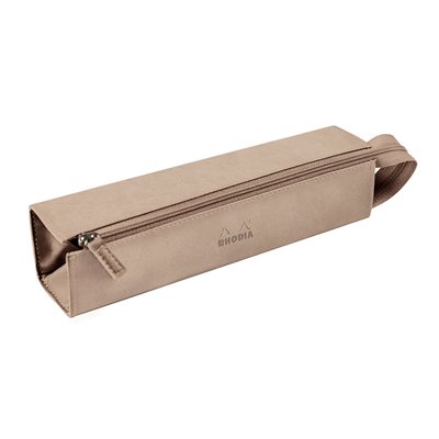 Rhodiarama zippered hard case pencil box BEIGE italian leath