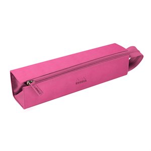 Rhodiarama zippered hard case pencil box FUCHSIA italian lea