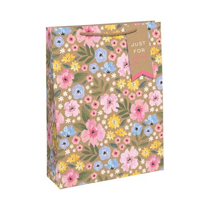 #Kraft floral large bag 26,5x14x33cm