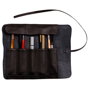 FLYING SPIRIT, BLACK LEATHER PENCIL CASE ROLL L. 10.5x8